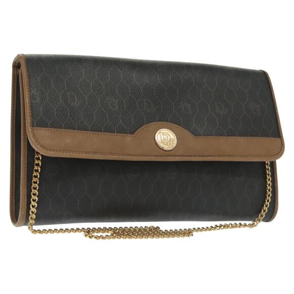 DIOR Honeycomb Canvas Chain Shoulder Bag Pvc Black Gold - Picture 1 of 12
